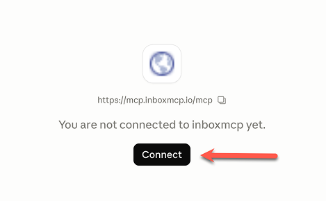 Connector-Status 'You are not connected to inboxmcp yet.' mit 'Connect'-Button.